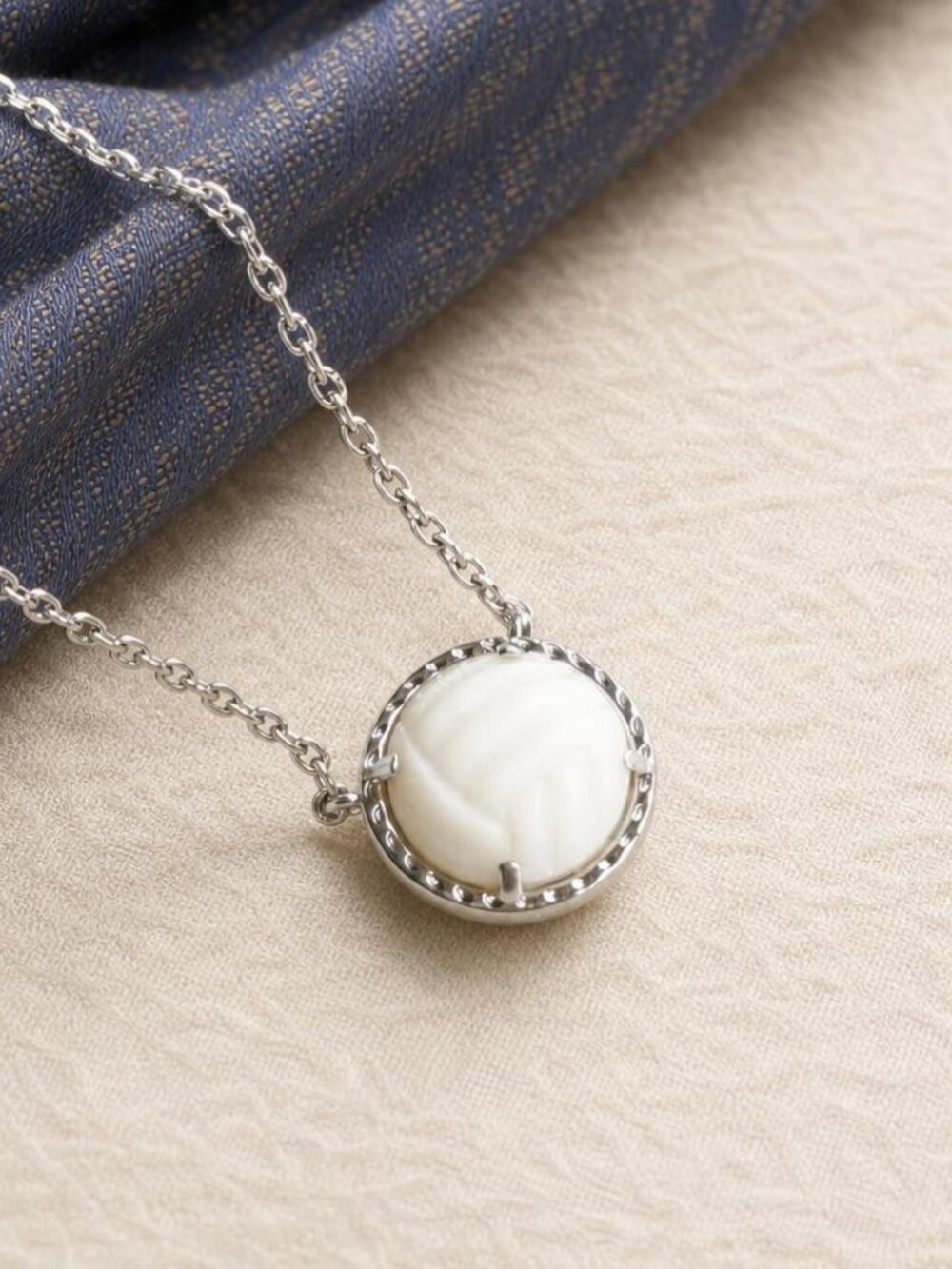 Kendra Scott Volleyball Silver Mother-of-Pearl Pendant Necklace - Picture 2 of 2